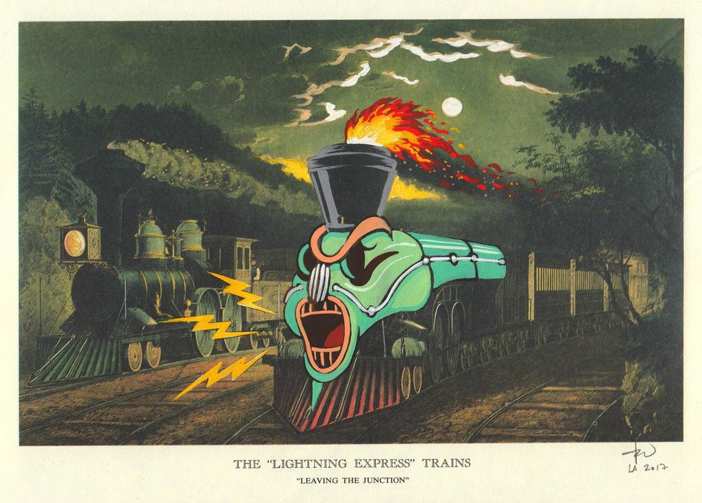 The Lightning Express TrainsGouache on print, 2017