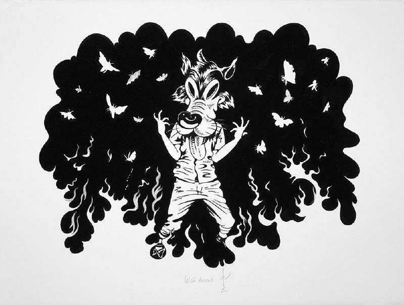 Wild DrumsInk on Arches paper, 22 x 30 in, 2014