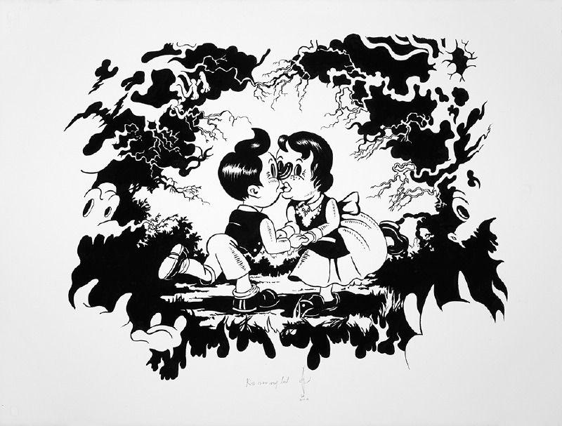 Kiss Is on My ListInk on Arches paper, 22 x 30 in, 2014