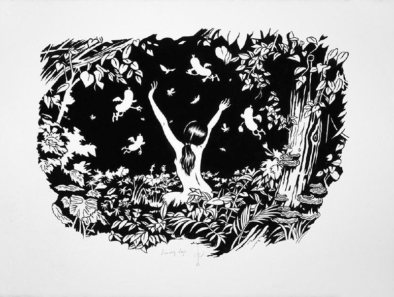 Dancing DaysInk on Arches paper, 22 x 30 in, 2014