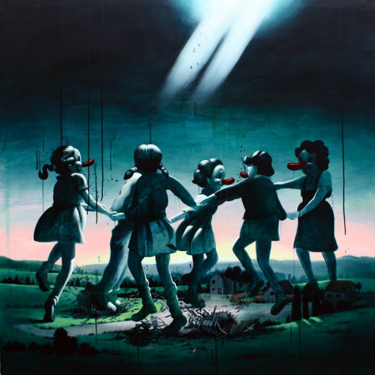 
Un tornado arrasó mi ciudad y mi jardín primitivo, Acrylic on canvas, 145 x 145 cm, 2008
